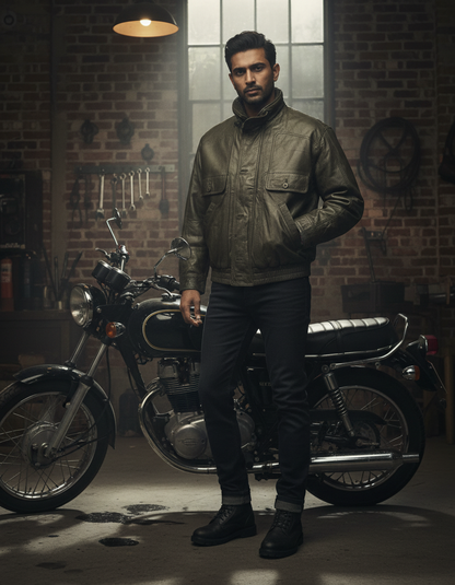 Dark Green Leather Jacket Neck ( R78601)