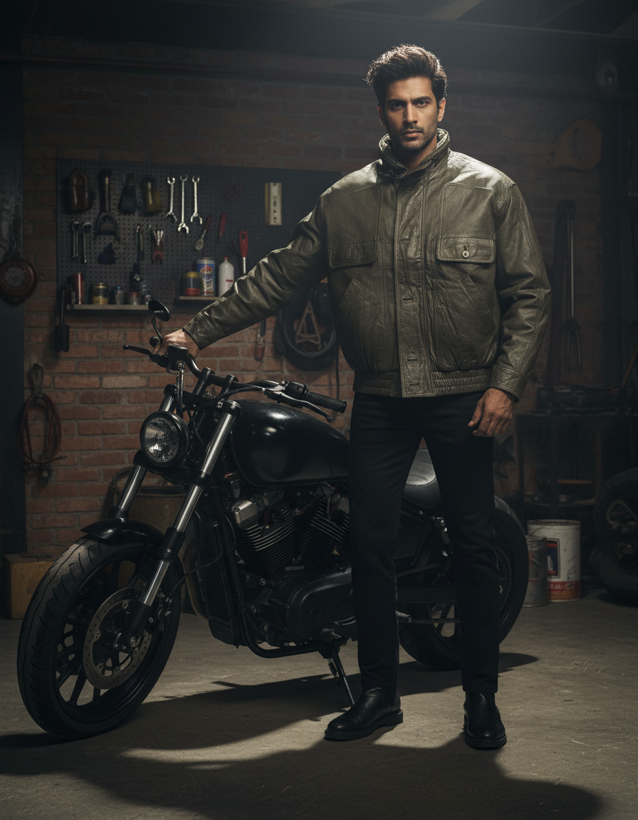 Dark Green Leather Jacket Neck ( R78601)