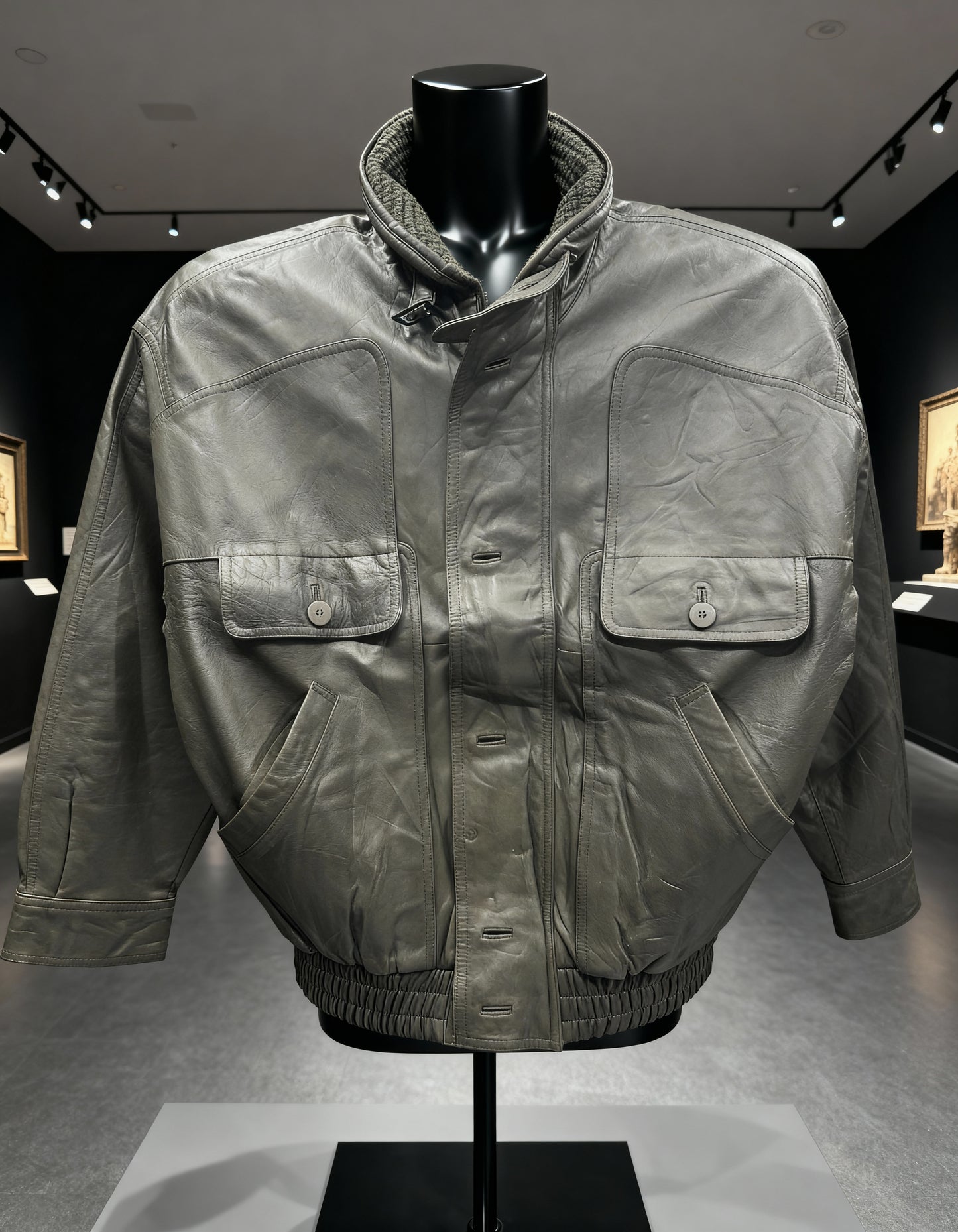 Dark Green Leather Jacket Neck ( R78601)