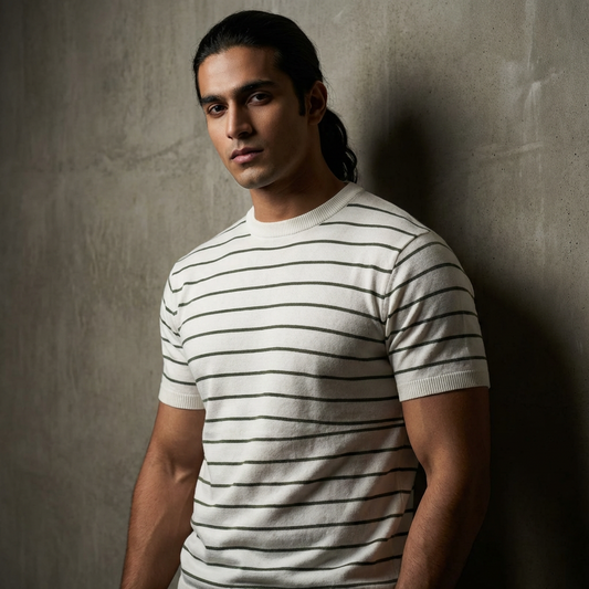 ECRU - OLIVE LINE TSHIRT