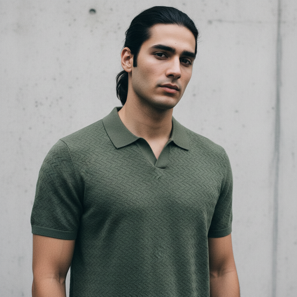 Olive Zig Zag Texture V Neck