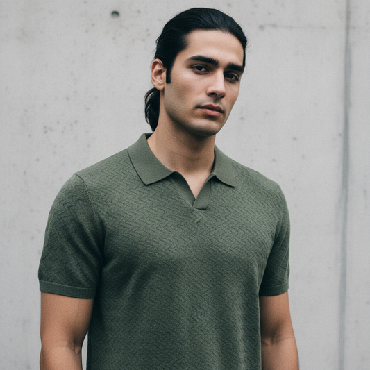 Olive Zig Zag Texture V Neck