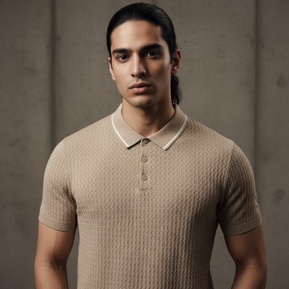 Polo - Biege with a white line on collar