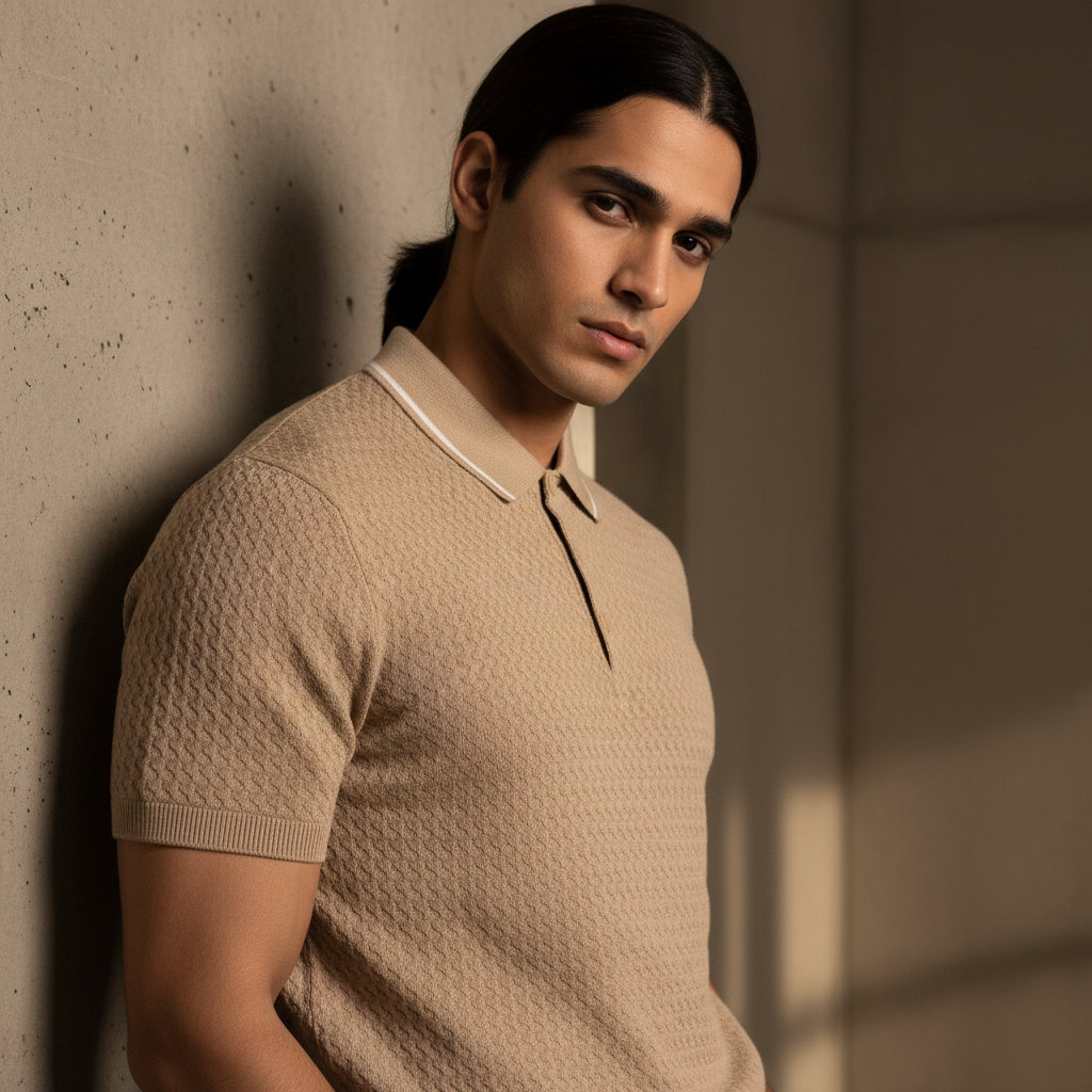 Polo - Biege with a white line on collar