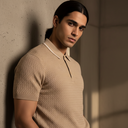 Polo - Biege with a white line on collar