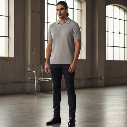 Grey - Ribbed Polo Tshirt
