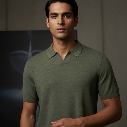 Olive Zig Zag Texture V Neck