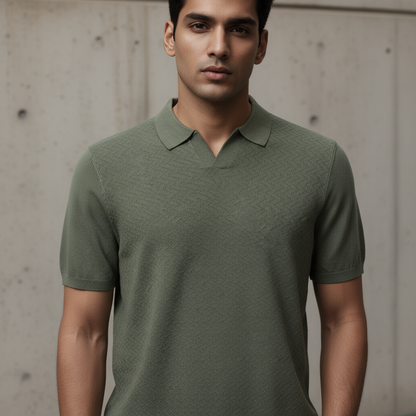 Olive Zig Zag Texture V Neck