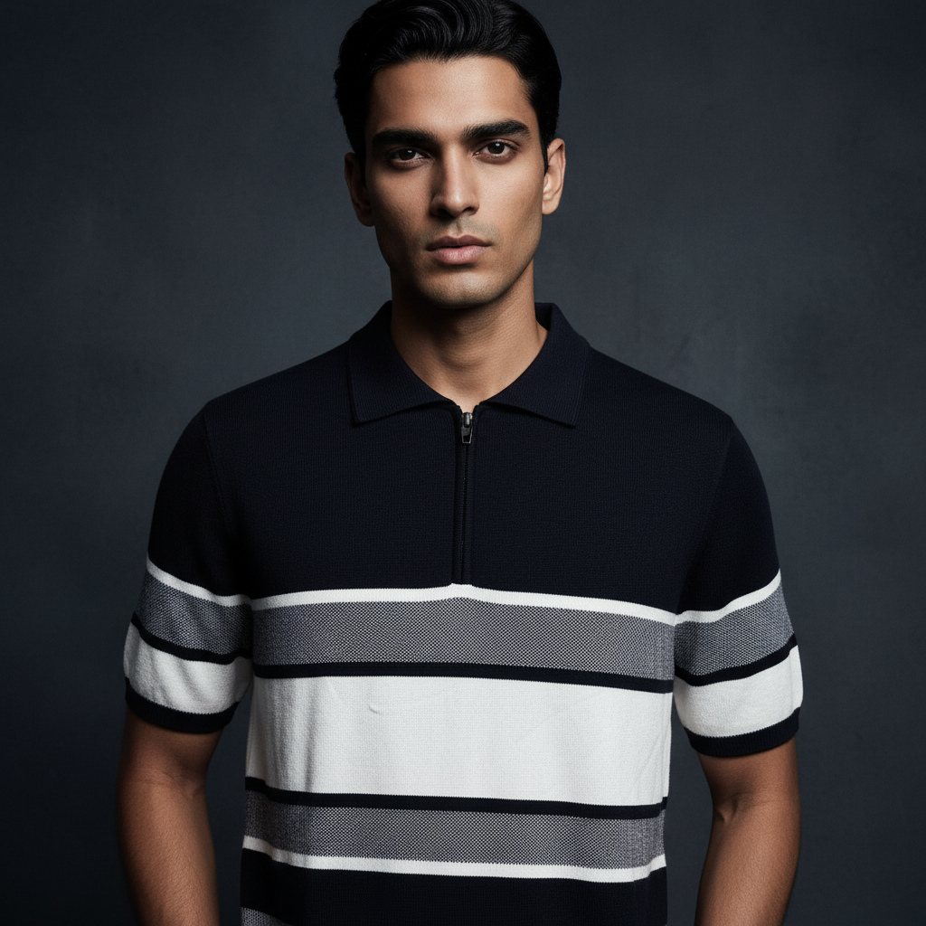 NAVY BLUE + WHITE SIDE STRIPE