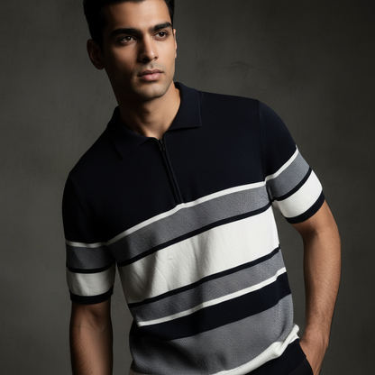 NAVY BLUE + WHITE SIDE STRIPE