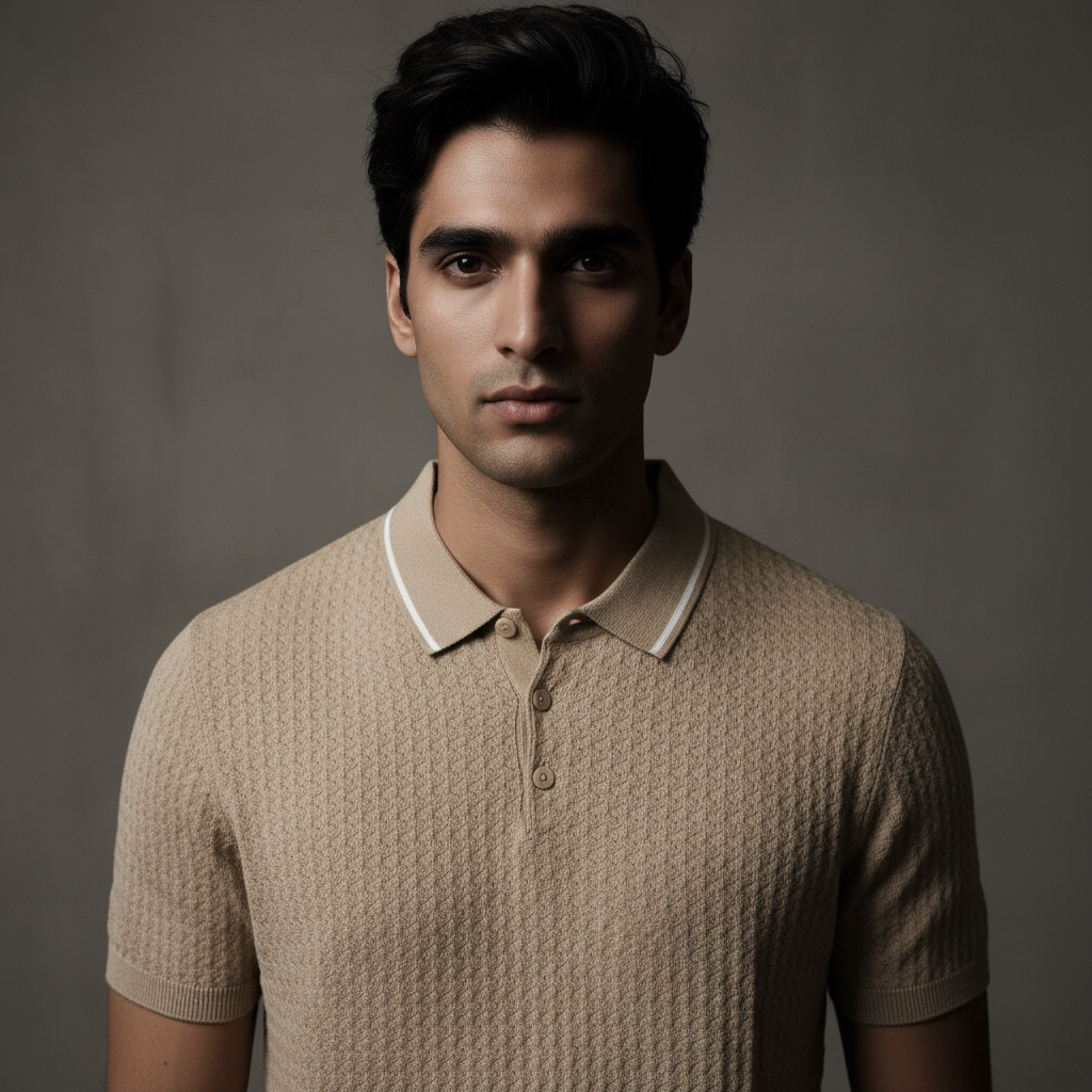 Jumper Polo - Biege with a white strip on collar