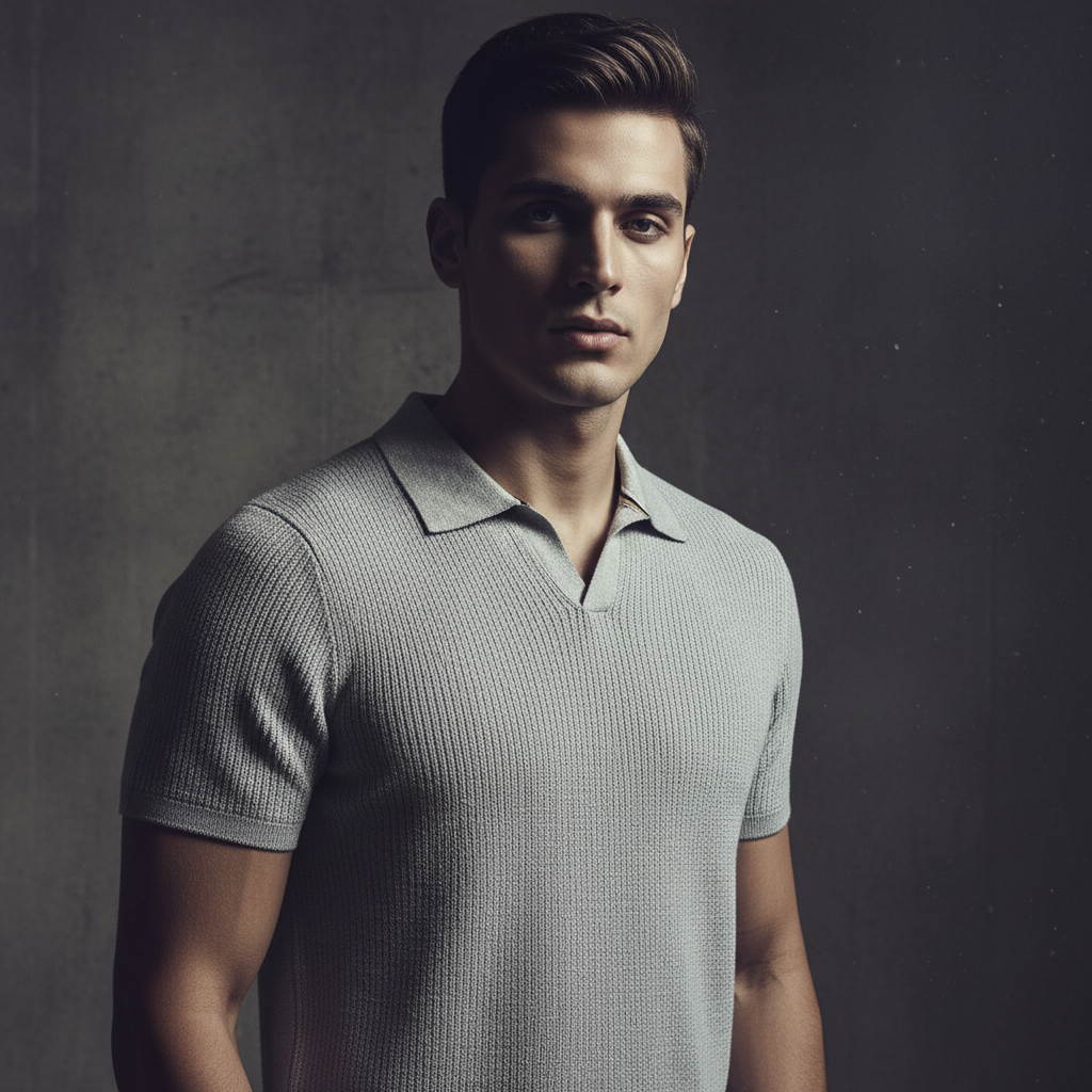 Grey - Ribbed Polo Tshirt