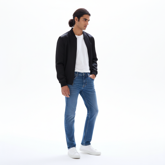 Straight stretch cotton jeans, - Blue