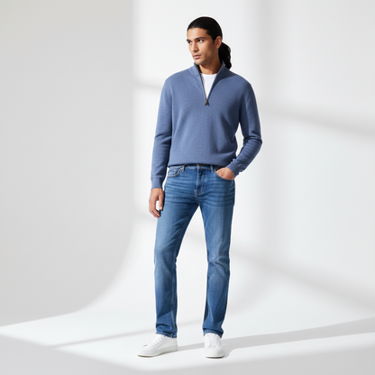 Straight stretch cotton jeans, - Blue