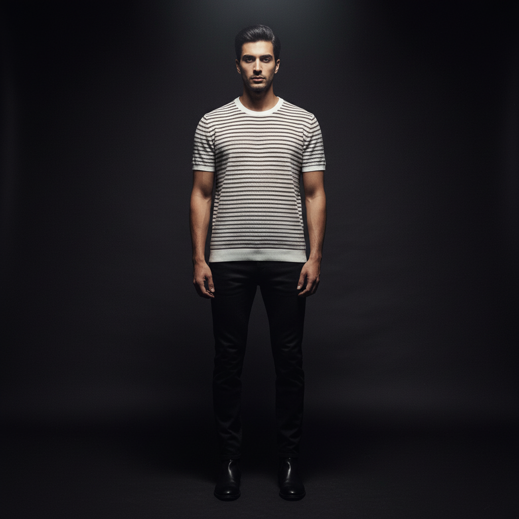 Retro Knitted Brown Tshirt - Gold Yarn