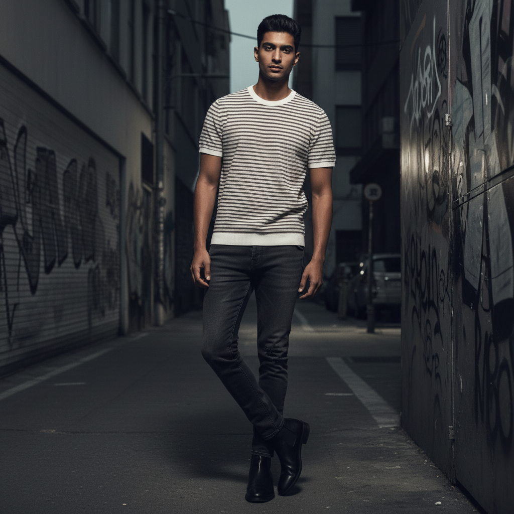 Retro Knitted Brown Tshirt - Gold Yarn