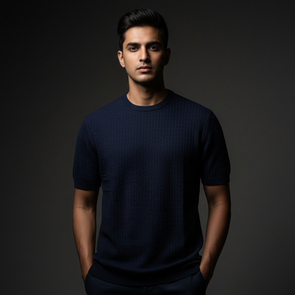 Navy Blue - Knitted Tshirt Torbay