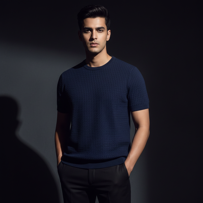Navy Blue - Knitted Tshirt Torbay