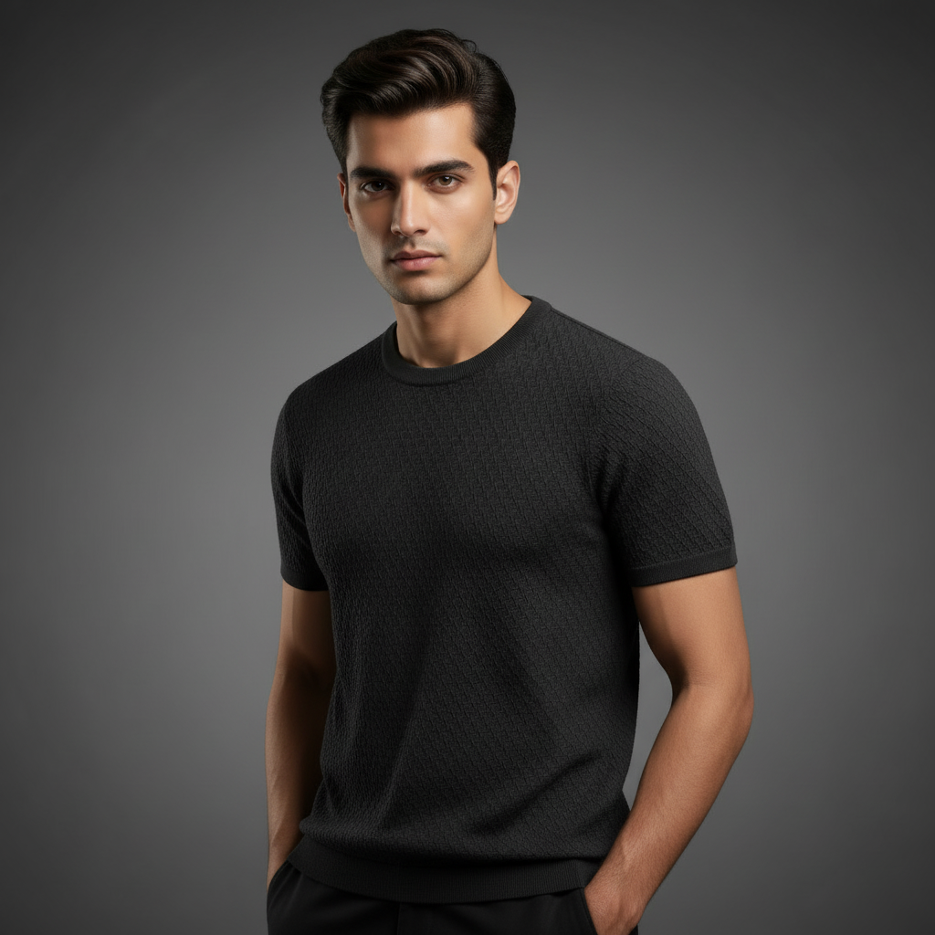 Black Round Neck - Knitted