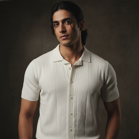 WHITE BOWDEN Knitted Short Sleeve Cuban