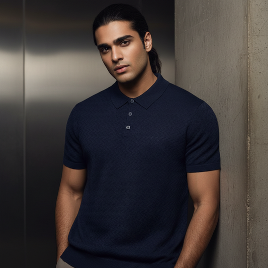 Navy Blue Zig Zag Button Polo