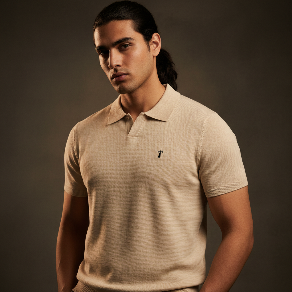 Beige Premium V Neck Tshirt