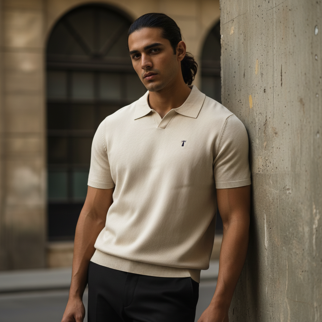 Beige Premium V Neck Tshirt