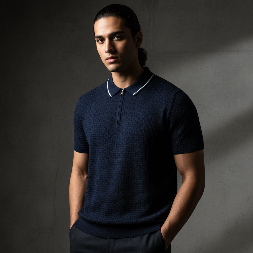 Navy Blue Zip Polo