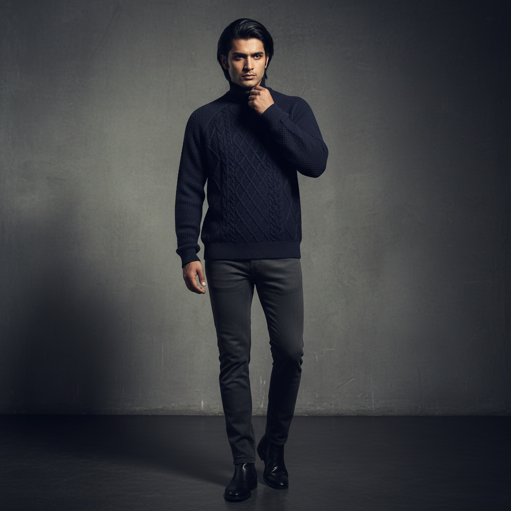 HIGH NECK CABLE KNIT JUMPER