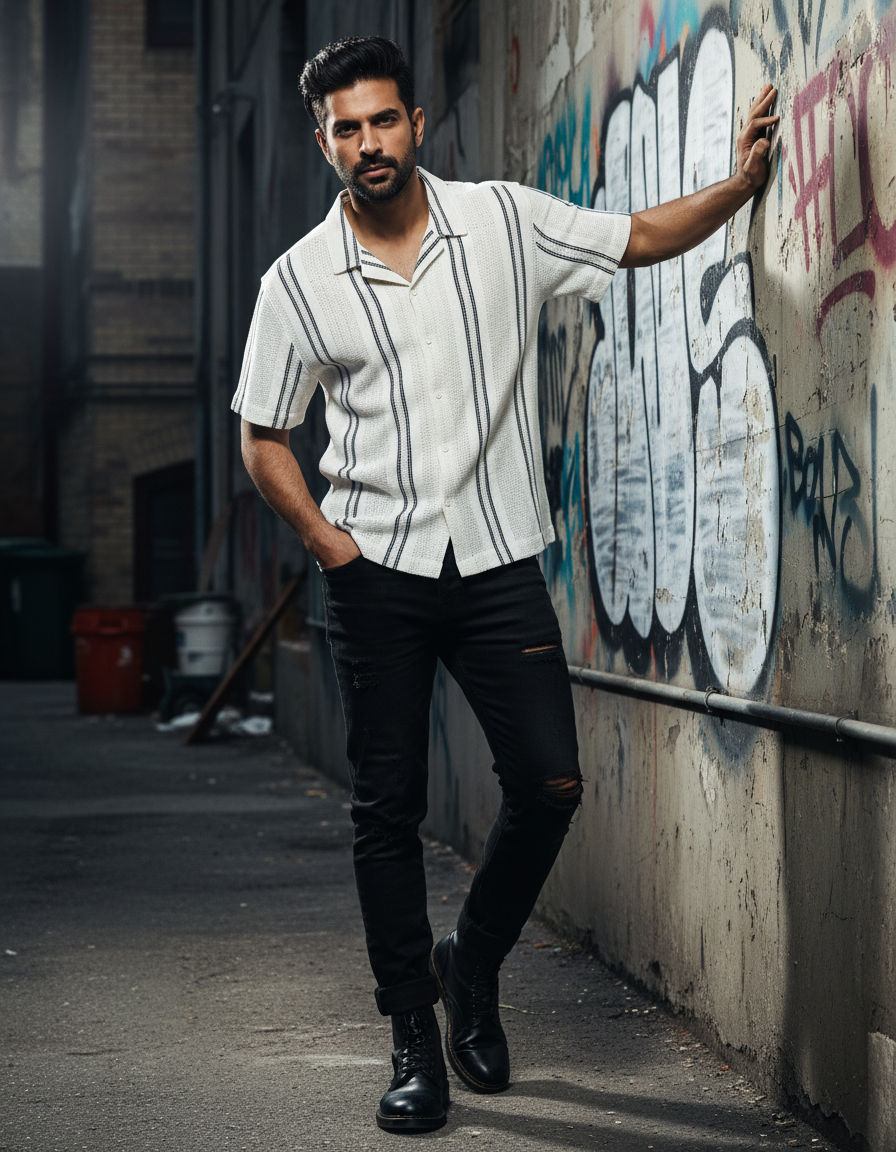 Baggy Shirt - White + Black stripe