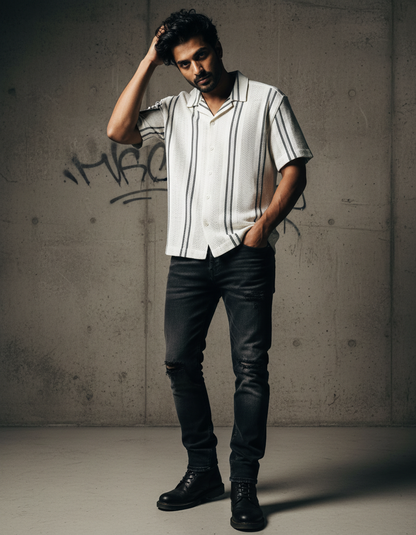 Baggy Shirt - White + Black stripe