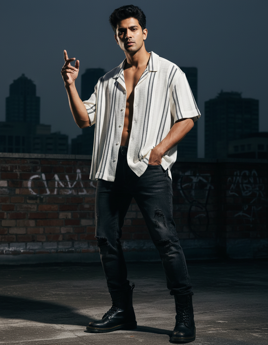 Baggy Shirt - White + Black stripe