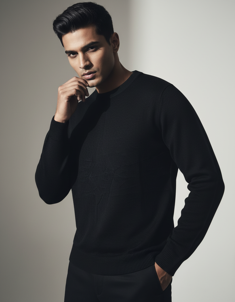 Jet Black Round Neck Sweater