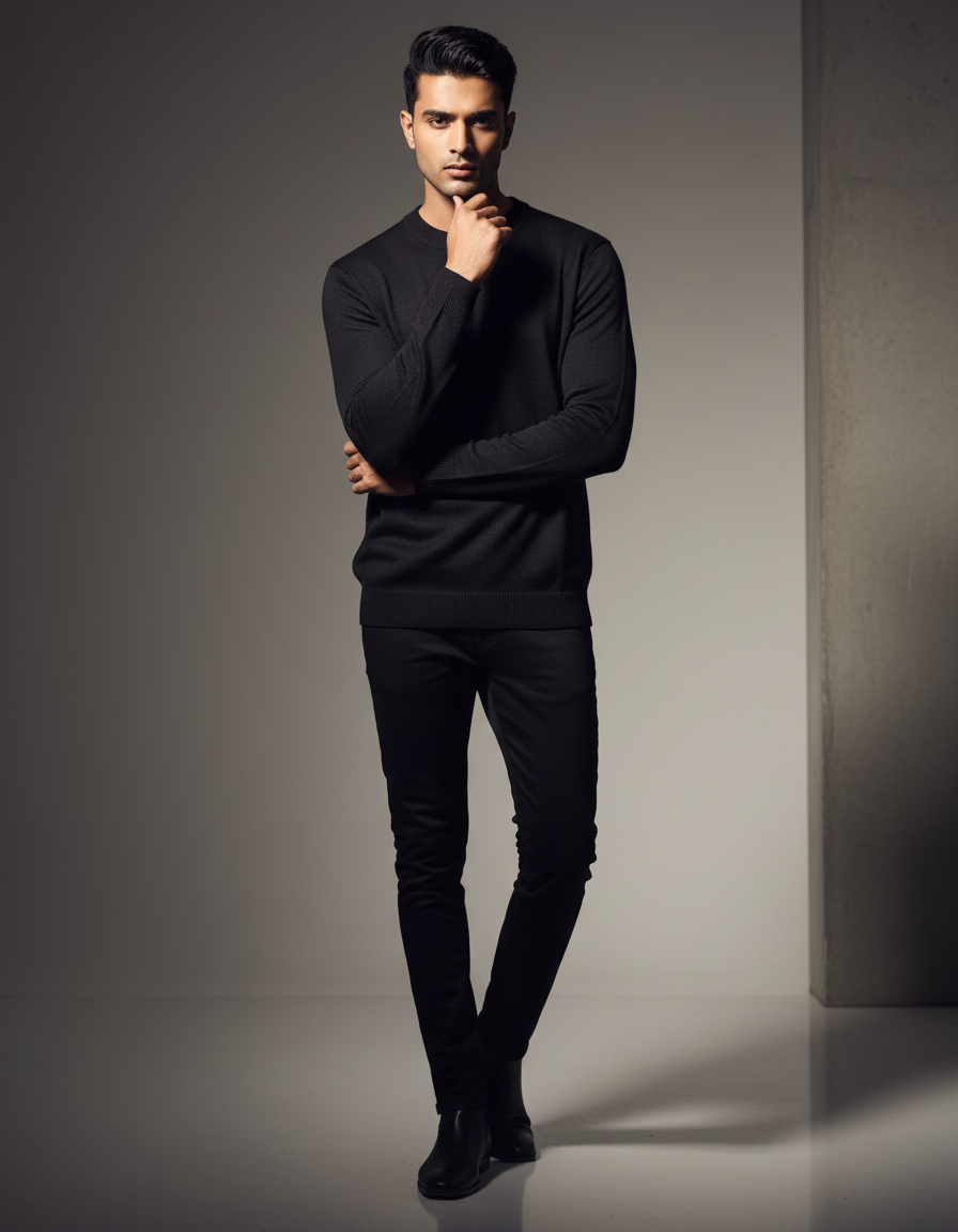 Jet Black Round Neck Sweater