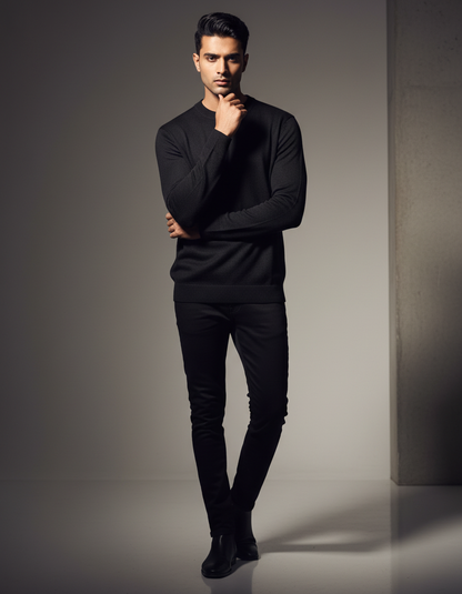 Jet Black Round Neck Sweater