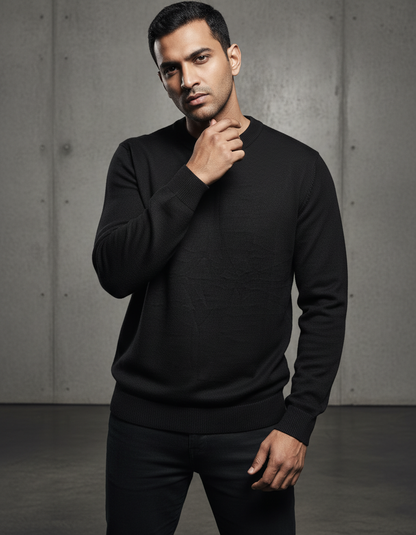 Jet Black Round Neck Sweater