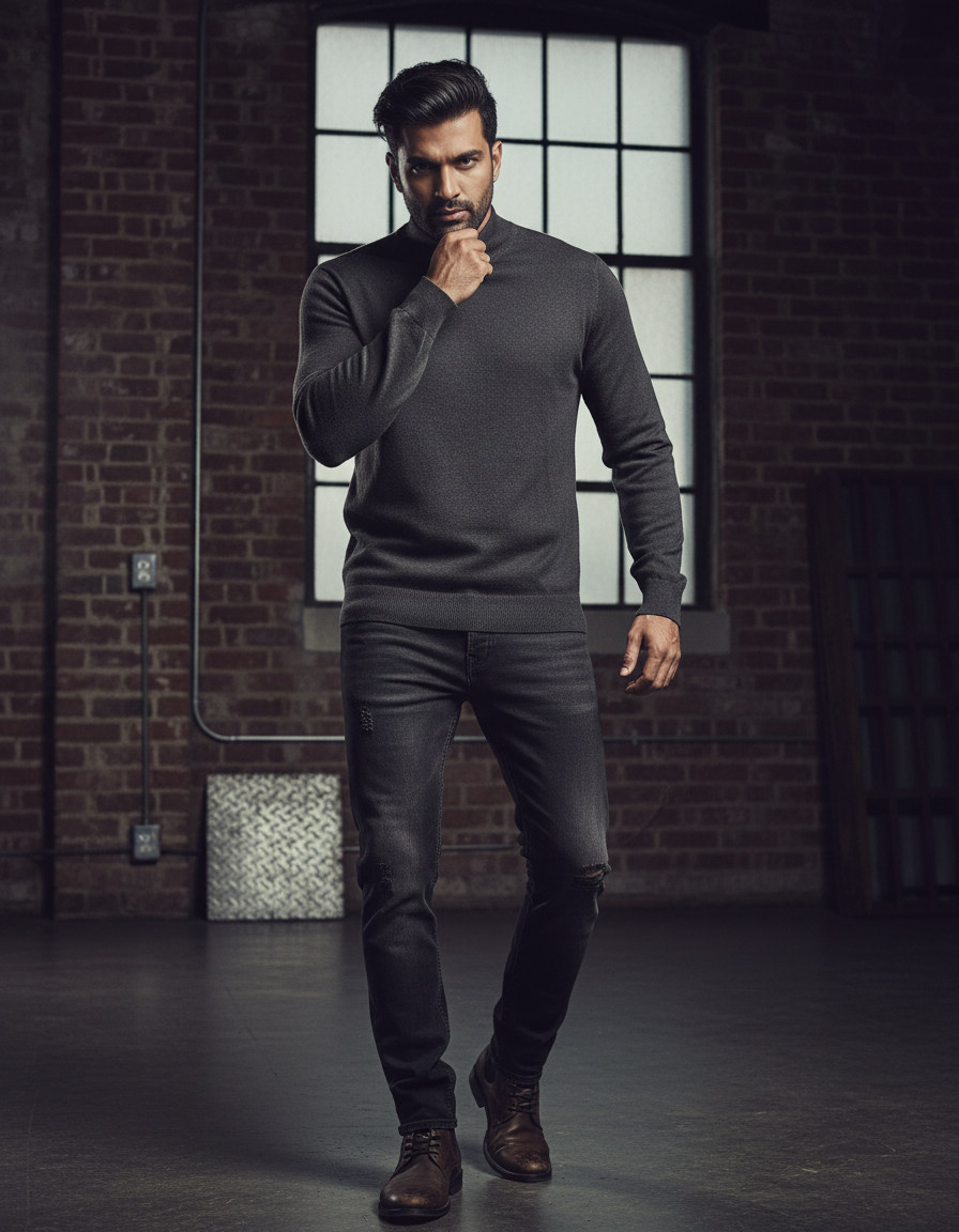 High Neck Full Sleeve - Sweater - Dark brown