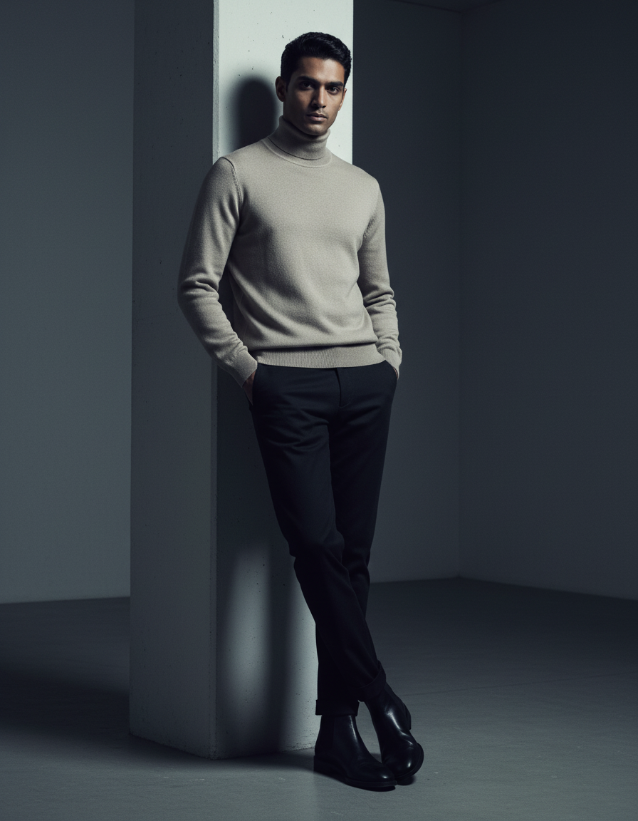 Ribbed Turtle Neck - Beige