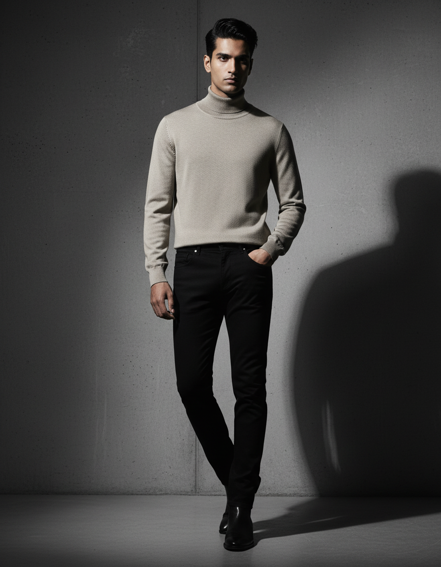 Ribbed Turtle Neck - Beige
