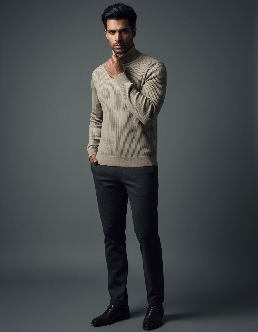 Ribbed Turtle Neck - Beige