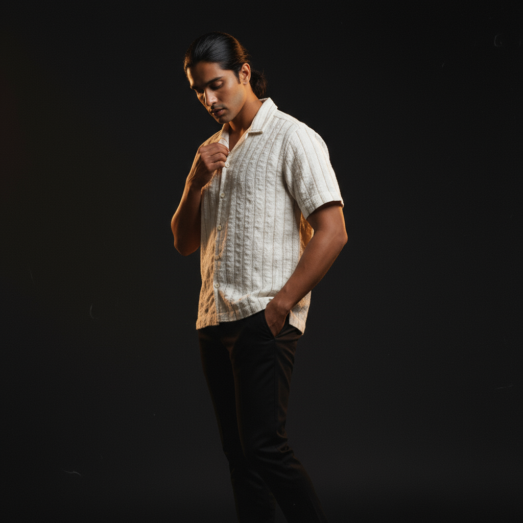 Baggy Shirt - White + Brown Stripe
