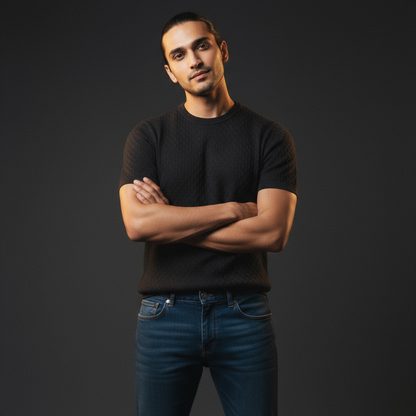 Black Round Neck - Knitted