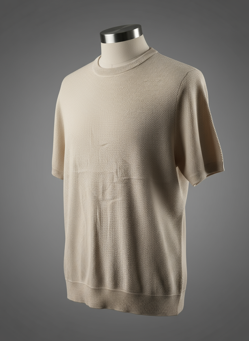 Beige - Round Neck Knitted