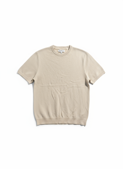 Beige - Round Neck Knitted