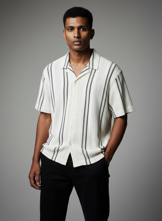 Baggy Shirt - White + Black stripe