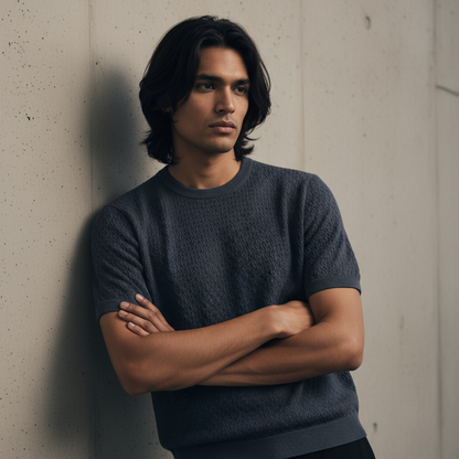 Nevy Blue Round Neck - Knitted