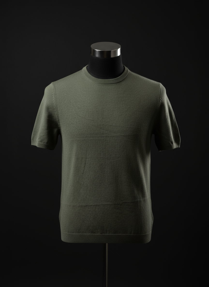 Olive Round Neck Knitted T-Shirt
