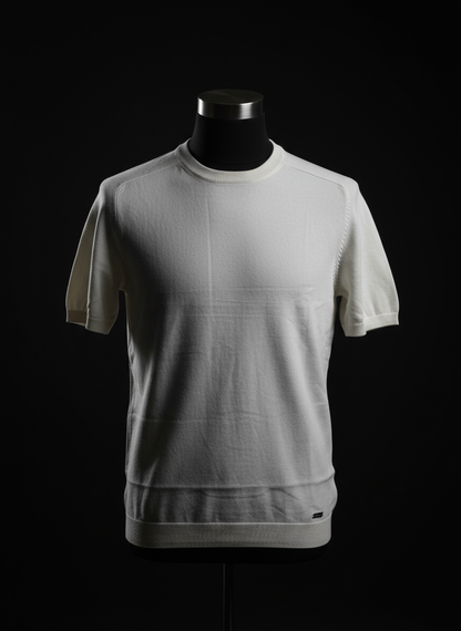 White Knitted Round Neck T-Shirt