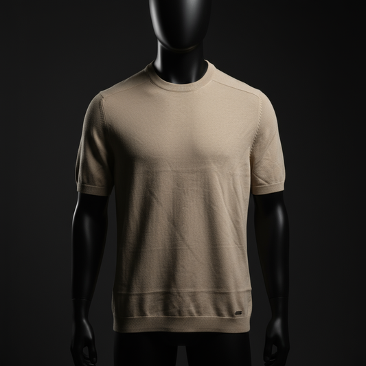 Beige Knitted Round Neck Tshirt