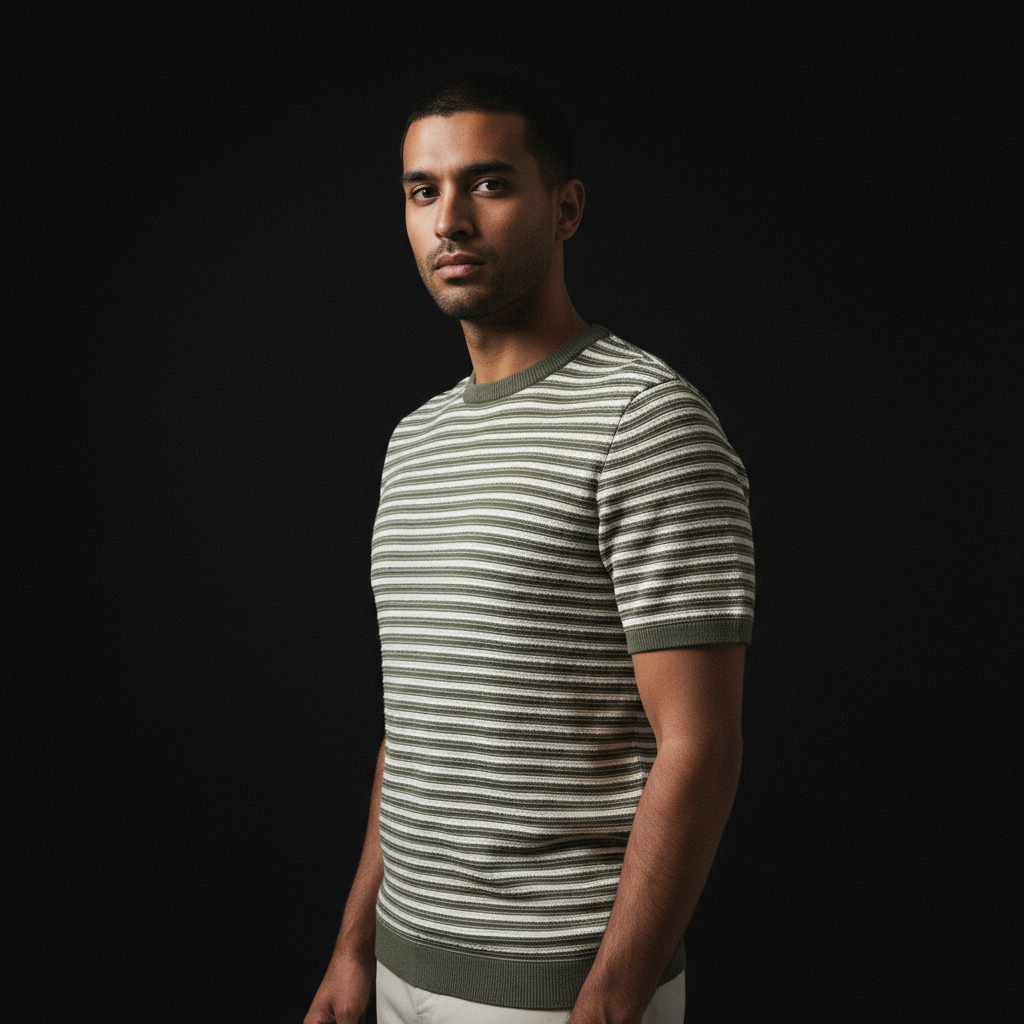 Retro Knitted Green Tshirt - Gold Yarn